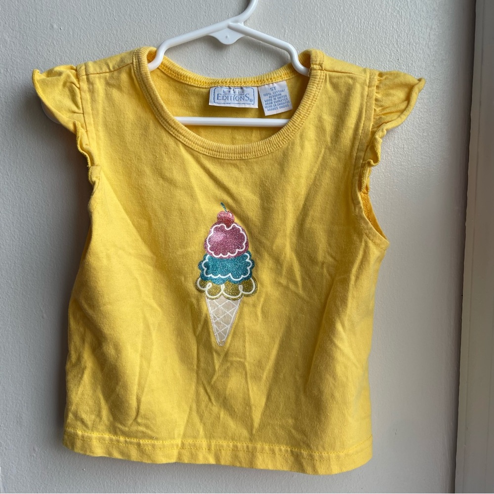 VINTAGE BASIC EDITIONS YELLOW GLITTER ICE CREAM GRAPHIC TANK TOP SIZE 5T